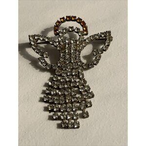 VTG‎ Austrian Crystal Brooch Pin Signed OTC Angel Foiled Back Dangle Read